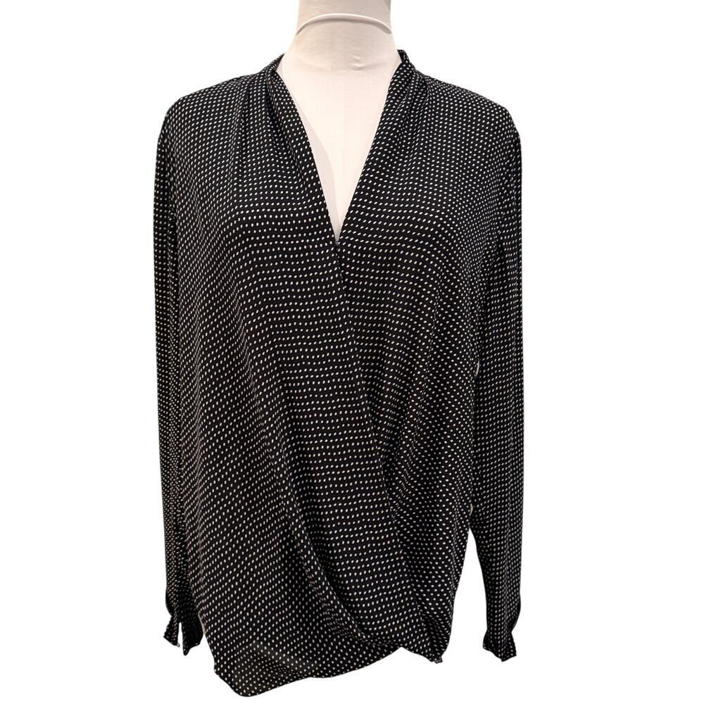 Ann Taylor Polka Dot Long Sleeve V Neck Career Blouse Office Work Medium Drape - Picture 2 of 9